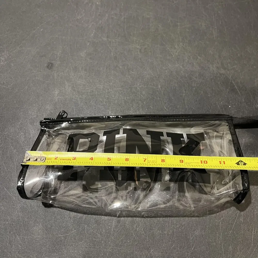 VS PINK Clear PVC Cosmetic Clutch Bag Womens Black Logo Zip